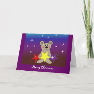 Cartão De Festividades Urso de Natal com Estrelas
