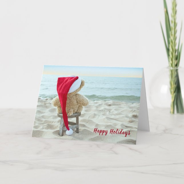 Cartão De Festividades Urso de Natal Sinto Sua Falta (Frente)