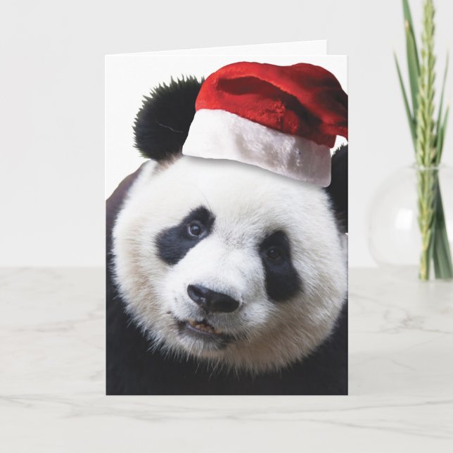 Cartão De Festividades Urso de panda do Natal (Frente)