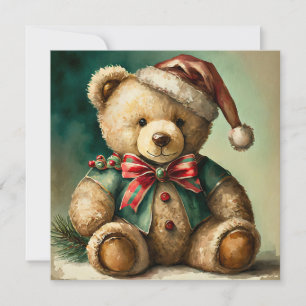 Cartão De Festividades Urso de pelúcia de Natal vintage