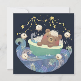 Cartão De Festividades Urso de pelúcia em barco de banheira com monstros