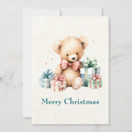 Cartão De Festividades Urso de Teddy Bonito com Presentes de Natal