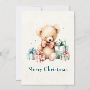 Cartão De Festividades Urso de Teddy Bonito com Presentes de Natal