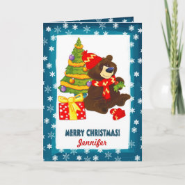 Cartão De Festividades Urso de Teddy Divertido | Nome personalizado Natal