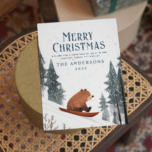Cartão De Festividades Urso De Teddy Na Neve Sled Feliz Natal