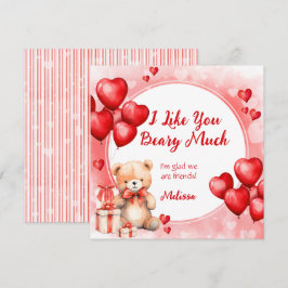 Cartão De Festividades Urso de Valentine fofo com Corações Vermelhos na S