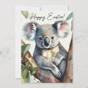 Cartão De Festividades Urso Koala segurando ovo de Páscoa dourada