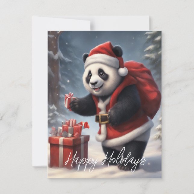 Cartão De Festividades Urso Panda com Fantasia de Papai Noel (Frente)