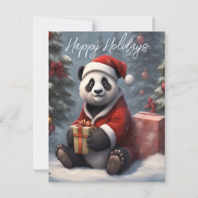 Cartão De Festividades Urso Panda de Papai Noel (Frente)