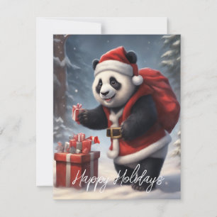 Cartão De Festividades Urso Panda de Terno de Papai Noel