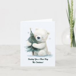 Cartão De Festividades Urso Polar Adorável Abraçando Árvore De Natal, Bon