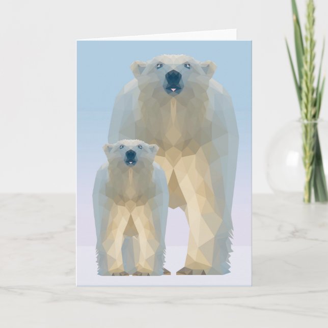 Cartão De Festividades Urso Polar Baixo e Bonito com bebê (Frente)