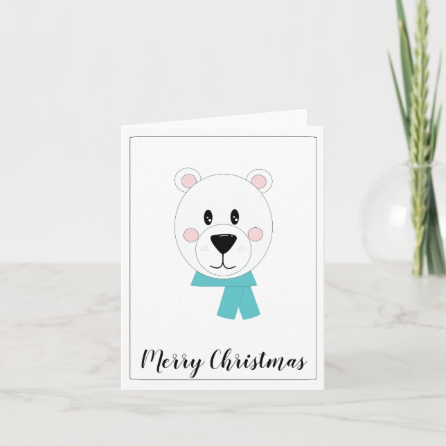 Cartão De Festividades Urso Polar com Cachecol Azul-Celeste (Frente)