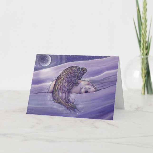 Cartão De Festividades Urso Polar da Placa de Feriado com Asas (Frente)