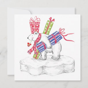 Cartão De Festividades Urso Polar de Cartoon Bonito com Presentes de Nata