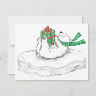 Cartão De Festividades Urso Polar de Cartoon Bonito com Presentes de Nata