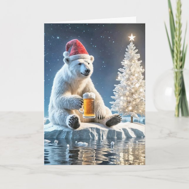 Cartão De Festividades Urso Polar De Natal Com Cerveja (Frente)