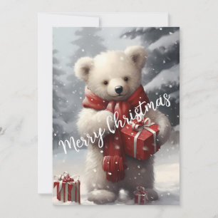 Cartão De Festividades Urso Polar de Natal Fofo com Presentes