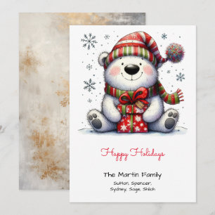 Cartão De Festividades Urso Polar Doce em um Chapéu de Papai Noel Vermelh