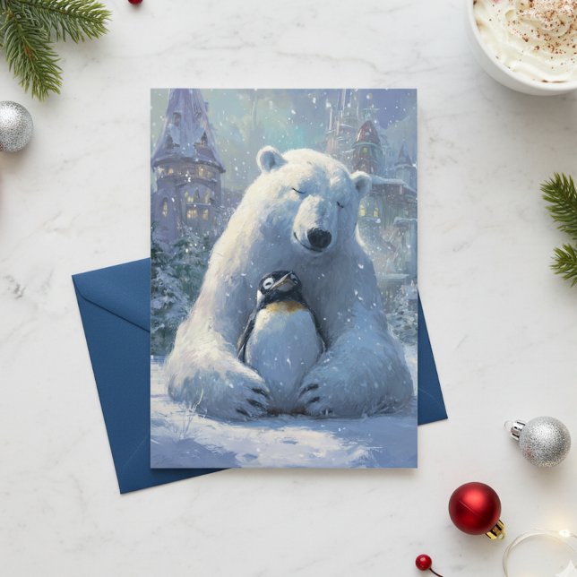 Cartão De Festividades Urso polar e Pinguim no Natal (Criador carregado)