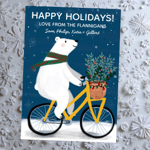 Cartão De Festividades Urso Polar em Bike Personalizado para o Natal Boni