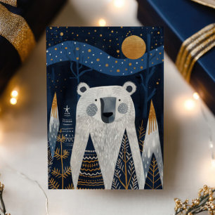 Cartão De Festividades Urso Polar Fofo Inverno Nórdico Feliz Natal 