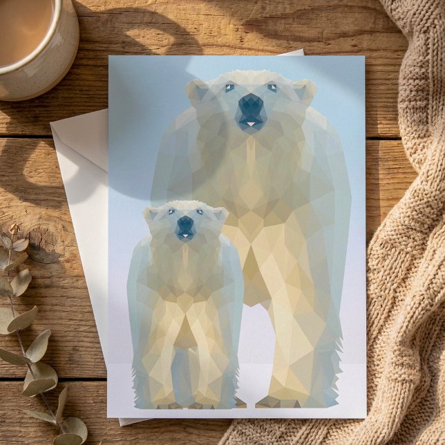 Cartão De Festividades Urso polar geométrico e bonito com bebê (Cute geometric Polar bear with baby Holiday Card.)