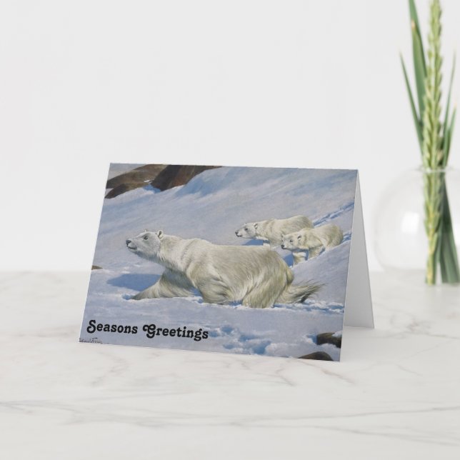 Cartão De Festividades Urso Polar-Mãe e Cubos (Frente)