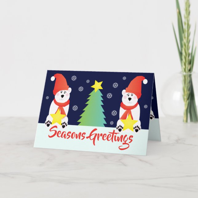 Cartão De Festividades Urso Polar no Feriado (Frente)