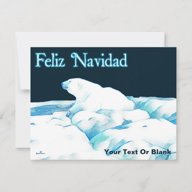 Cartão De Festividades Urso Polar No Gelo - Feliz Navidad (Frente)