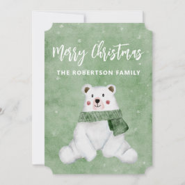 Cartão De Festividades Urso Polar Vestindo Cachecol Verde Feliz Natal