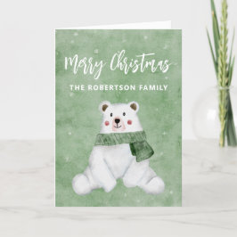 Cartão De Festividades Urso Polar Vestindo Espinho Verde Feliz Natal
