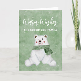 Cartão De Festividades Urso Polar Vestindo Foto Personalizada Verde Do Sc