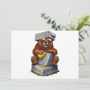 Cartão De Festividades Urso Retro com Chapéu Espeto de Queijo e Óculos de