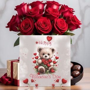 Cartão De Festividades Urso Teddy Fofo com Rosas e Corações Dia dos Namor