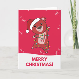 Cartão De Festividades Ursos Coloridos Feliz Natal Animais de Inverno Urs