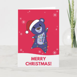 Cartão De Festividades Ursos Coloridos Feliz Natal Animais de Inverno Urs