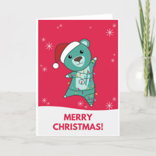 Cartão De Festividades Ursos Coloridos Feliz Natal Animais de Inverno Urs