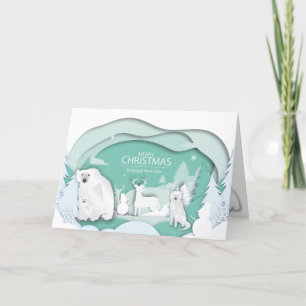 Cartão De Festividades Ursos Polares e Cena de Natal de Inverno do Lobo B