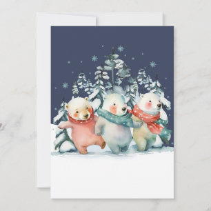 Cartão De Festividades Ursos Polares em Aquarela Fofos