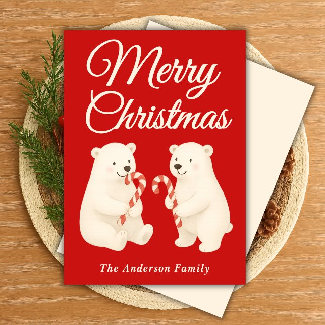 Cartão De Festividades Ursos Polares Whimsical com Canas Doces no Natal (Criador carregado)