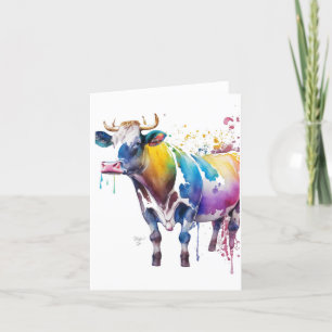 Cartão De Festividades Vaca A Retrato em Aquarelas e Canetas