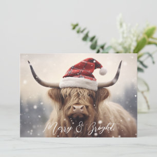 Cartão De Festividades Vaca Alegre e Brilhante com Chapéu de Papai Noel d