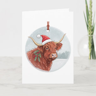 Cartão De Festividades Vaca Alta da Terra Natalícia Chapéu do Papai Noe