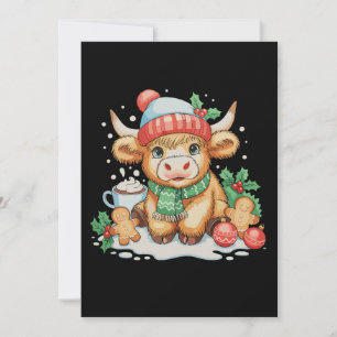 Cartão De Festividades Vaca Alta Escocesa de Natal Bezerra Fofa Chapéu do