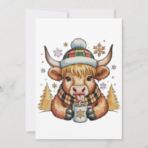 Cartão De Festividades Vaca das Terras Altas do Natal Fofa Aconchegante N