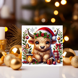 Cartão De Festividades Vaca das Terras Altas Festiva com Chapéu de Papai 