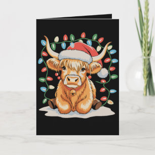 Cartão De Festividades Vaca das Terras Altas Papai Noel Natal Festa