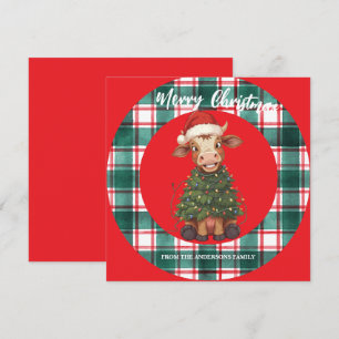 Cartão De Festividades Vaca de Natal alegre fofa árvore de Natal bezerro