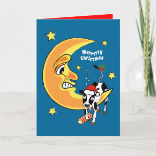 Cartão De Festividades Vaca de Natal bateu na lua